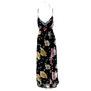 Rene Derhy Collection Floral Sleeveless Maxi Dress Lined‎ Boho Black Sz L India